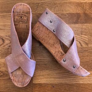 NIB Lucky Brand Miller Peach Metallic Wedge Sandal